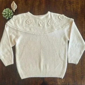 All Points | Vintage Silk/Angora/Lambswool Blend Crewneck Embellished Sweater